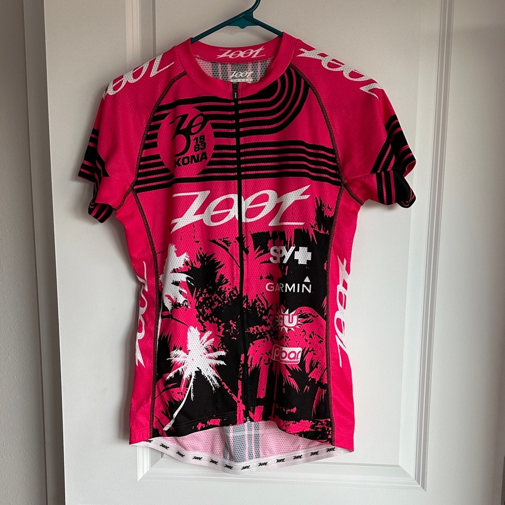 ZOOT Women’s Cycling Jersey Large Pink Black Full Zip Bike Shirt Athletic